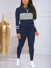 Striped Color Block Printed Sportwear Long Sleeve Top And Pant Set